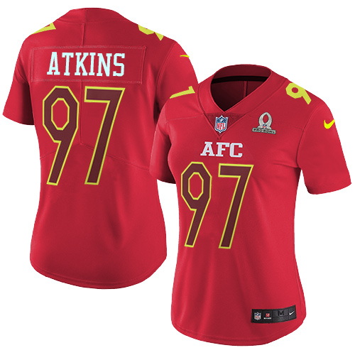 Nike Bengals #97 Geno Atkins Red Women's Stitched NFL Limited AFC Pro Bowl Jersey - Click Image to Close